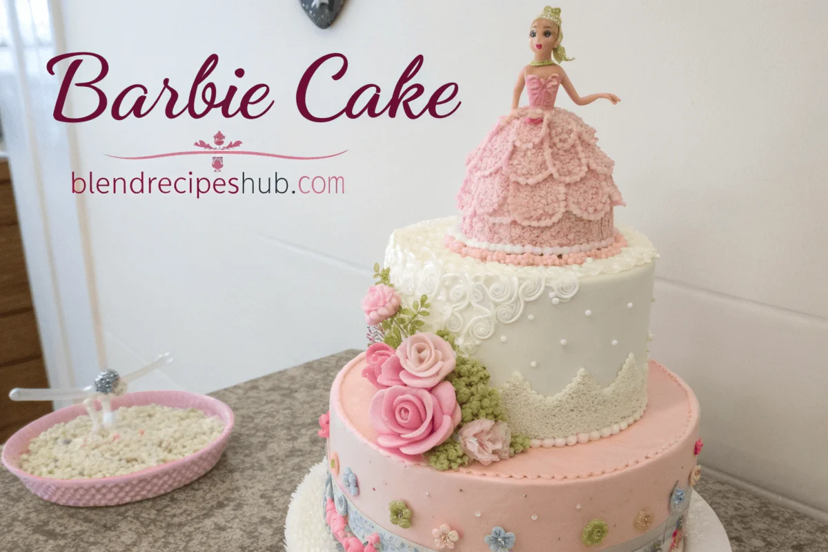 Barbie Cake Made Easy: Step-by-Step to a Show-Stopping Design 1 A beautifully decorated Barbie cake featuring a pink dress and intricate details, perfect for a birthday celebration.