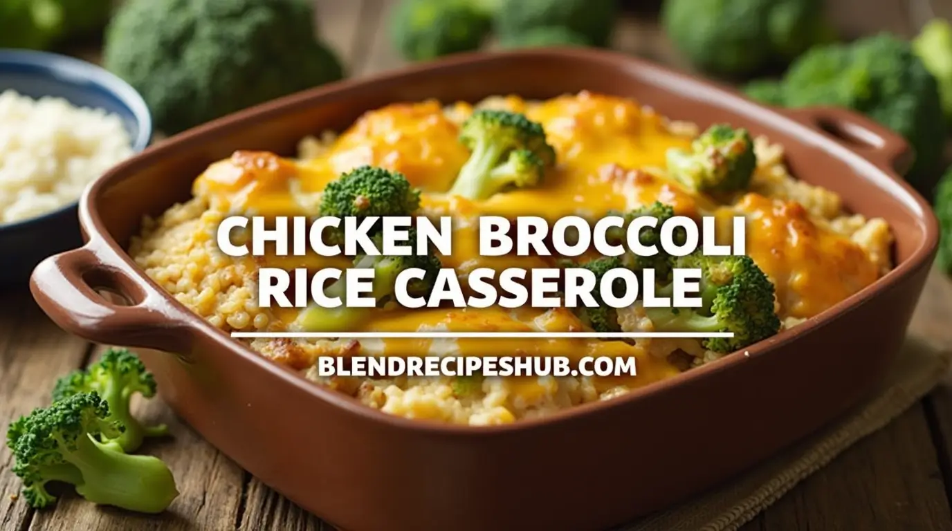 4 Secrets to Perfect Chicken Broccoli Rice Casserole Recipe Every Time 1 Chicken broccoli rice casserole with melted cheese served in a rustic dish on a wooden table.