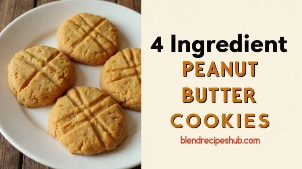 Delicious 4 Ingredient Peanut Butter Cookies on a plate, with a simple crisscross pattern on top, freshly baked and golden-brown.