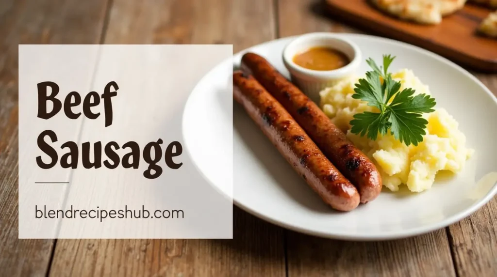 Beef Sausage: Easy Steps to Prepare It with 4 Delicious Recipes Included 3 Grilled beef sausage on a plate with mashed potatoes, parsley, and dipping sauce