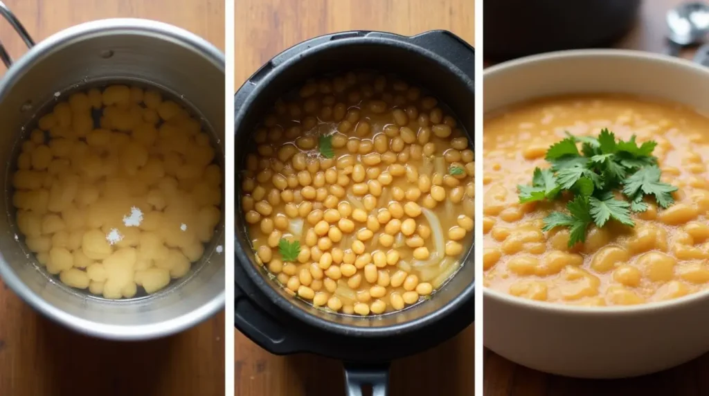 Peruvian Beans Recipe: 3 Quick and Easy Steps To Perfection 3 Step-by-step preparation of Peruvian beans, from soaking and simmering to serving with cilantro garnish