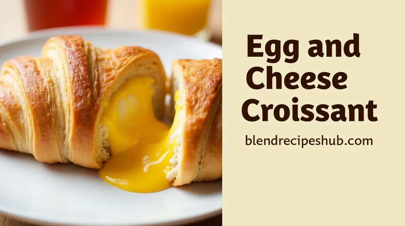 Egg and Cheese Croissant with rustic text on the side featuring the website 'blendrecipeshub.com'.