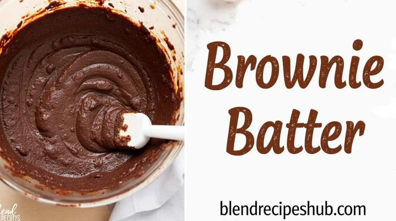 Brownie Batter Recipe from Scratch: 3 Easy and Quick Tips 1 Brownie batter ingredients on one side, with text “Brownie Batter” in bold rustic lettering and ‘blendrecipeshub.com’ below