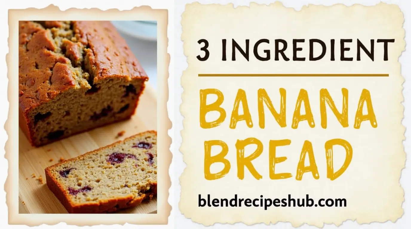 Healthy 3 Ingredient Banana Bread: How to Make The Perfect Recipe 1 3 Ingredient Banana Bread recipe with text on the right side and website name below.