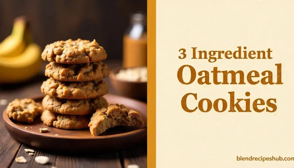Best 3 Ingredient Oatmeal Cookies Recipe for a Healthy Snack 7 A visually appealing image split into two sections: the left side showcases a stack of golden-brown 3 Ingredient Oatmeal Cookies with visible oats and banana bits