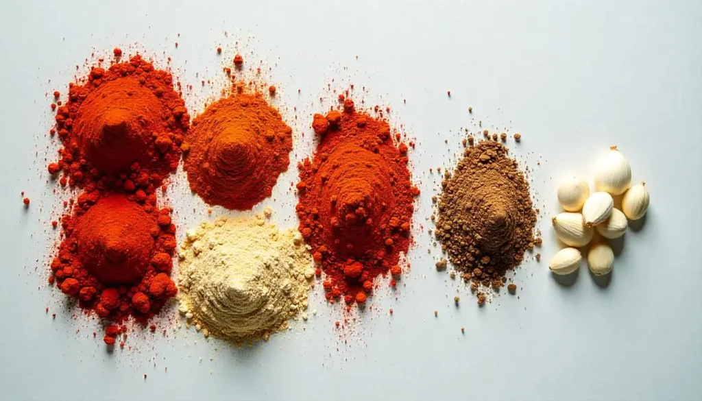 The Best Harissa Seasoning Recipe You’ve Never Tried – 4 Steps to Perfection 2 Ingredients for Harissa Seasoning including paprika, cumin, coriander, chili powder, garlic powder, and caraway seeds, neatly arranged on a kitchen counter